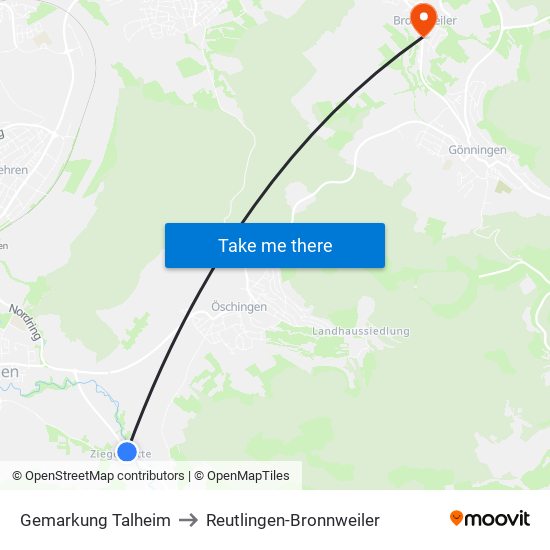 Gemarkung Talheim to Reutlingen-Bronnweiler map