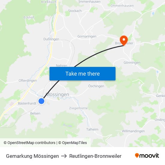 Gemarkung Mössingen to Reutlingen-Bronnweiler map