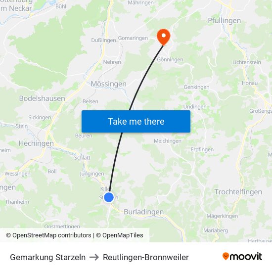 Gemarkung Starzeln to Reutlingen-Bronnweiler map