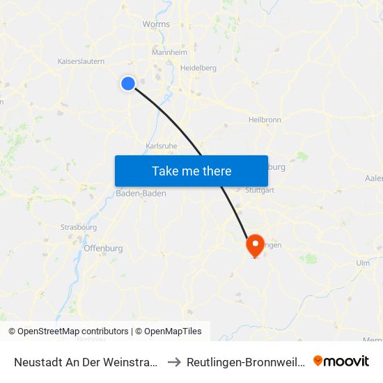 Neustadt An Der Weinstraße to Reutlingen-Bronnweiler map