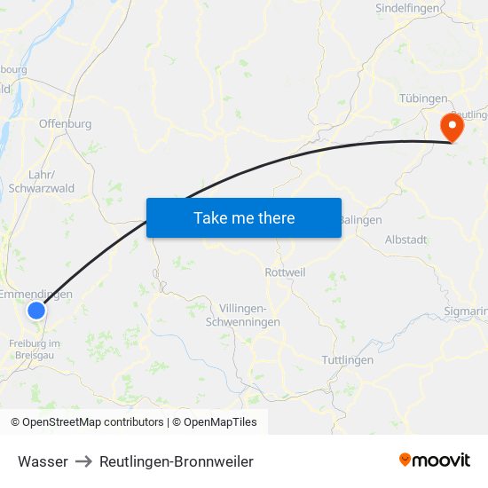 Wasser to Reutlingen-Bronnweiler map