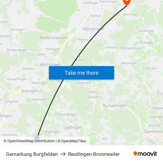 Gemarkung Burgfelden to Reutlingen-Bronnweiler map