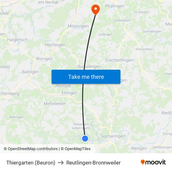 Thiergarten (Beuron) to Reutlingen-Bronnweiler map