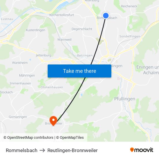 Rommelsbach to Reutlingen-Bronnweiler map