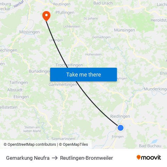 Gemarkung Neufra to Reutlingen-Bronnweiler map