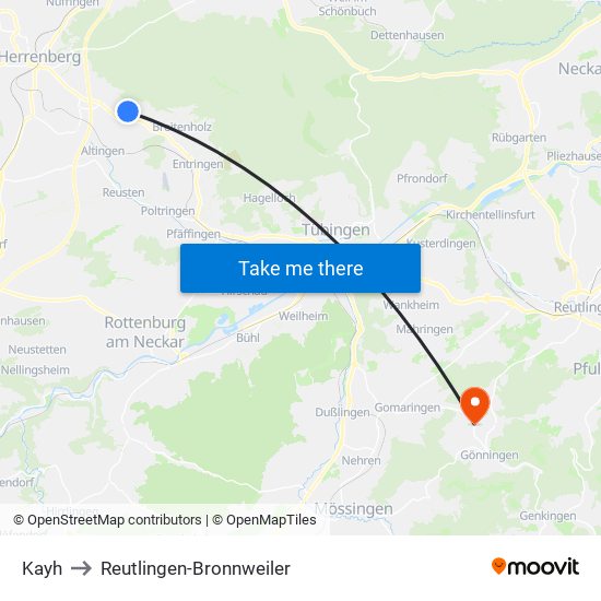 Kayh to Reutlingen-Bronnweiler map