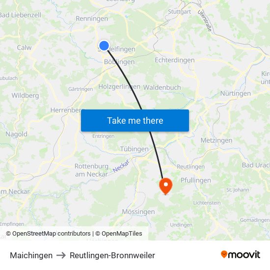 Maichingen to Reutlingen-Bronnweiler map