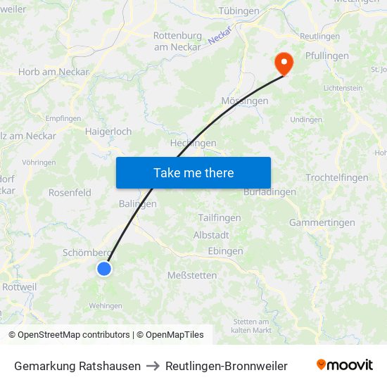Gemarkung Ratshausen to Reutlingen-Bronnweiler map