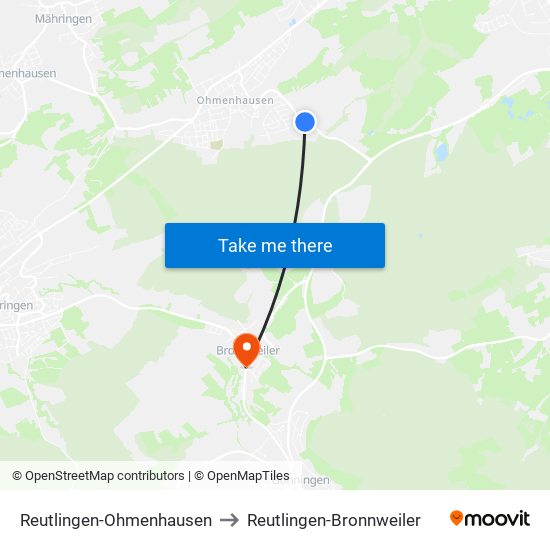 Reutlingen-Ohmenhausen to Reutlingen-Bronnweiler map