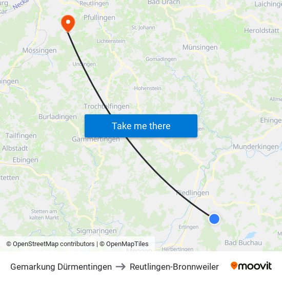 Gemarkung Dürmentingen to Reutlingen-Bronnweiler map