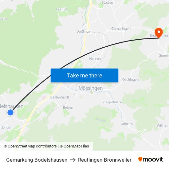 Gemarkung Bodelshausen to Reutlingen-Bronnweiler map