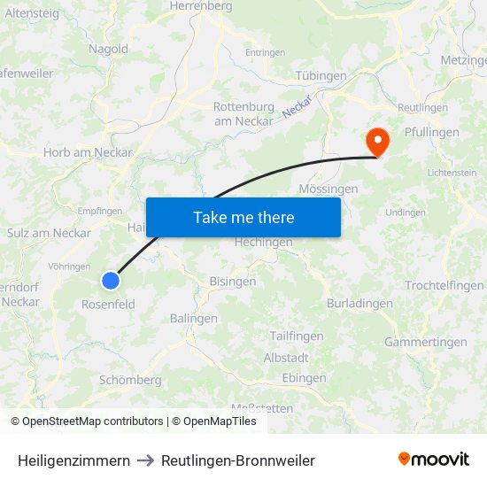 Heiligenzimmern to Reutlingen-Bronnweiler map