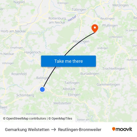Gemarkung Weilstetten to Reutlingen-Bronnweiler map