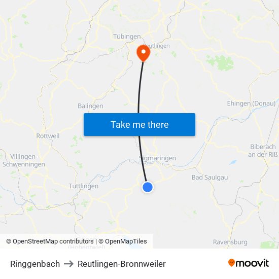 Ringgenbach to Reutlingen-Bronnweiler map