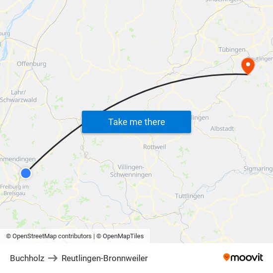 Buchholz to Reutlingen-Bronnweiler map