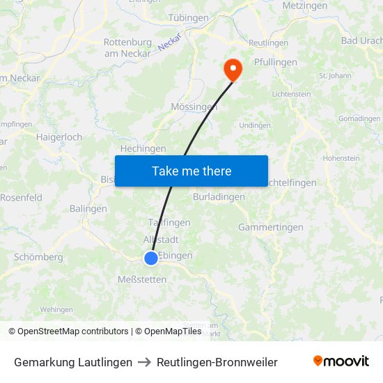 Gemarkung Lautlingen to Reutlingen-Bronnweiler map