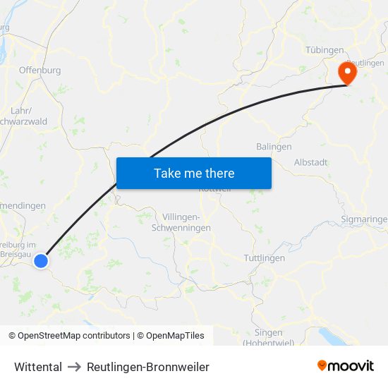 Wittental to Reutlingen-Bronnweiler map