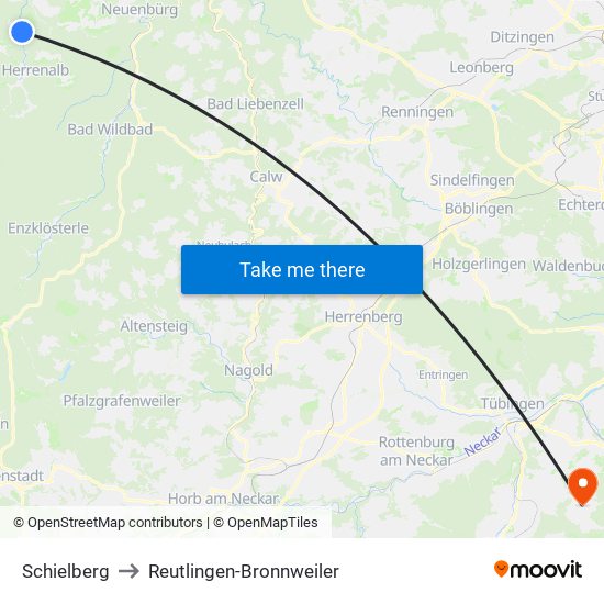 Schielberg to Reutlingen-Bronnweiler map