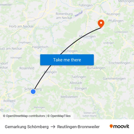Gemarkung Schömberg to Reutlingen-Bronnweiler map