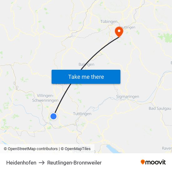 Heidenhofen to Reutlingen-Bronnweiler map