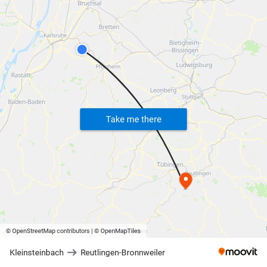 Kleinsteinbach to Reutlingen-Bronnweiler map