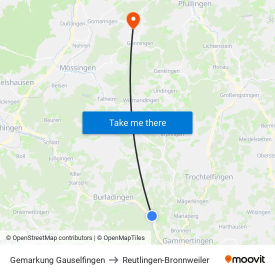 Gemarkung Gauselfingen to Reutlingen-Bronnweiler map