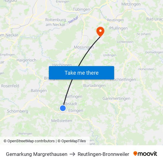 Gemarkung Margrethausen to Reutlingen-Bronnweiler map