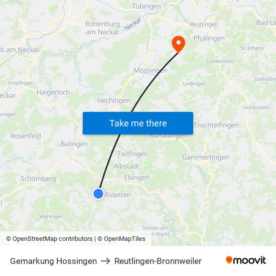 Gemarkung Hossingen to Reutlingen-Bronnweiler map