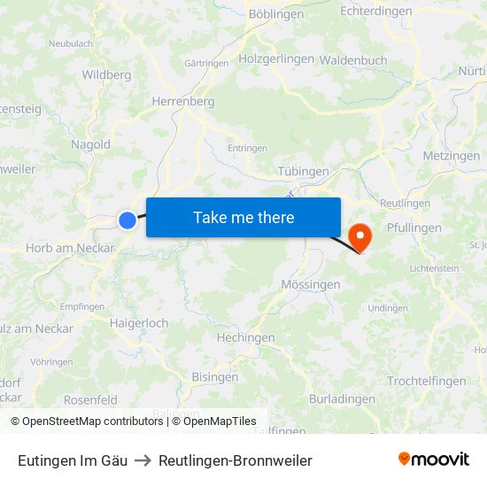 Eutingen Im Gäu to Reutlingen-Bronnweiler map