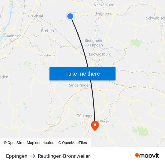 Eppingen to Reutlingen-Bronnweiler map