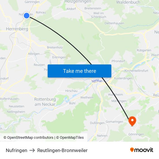Nufringen to Reutlingen-Bronnweiler map