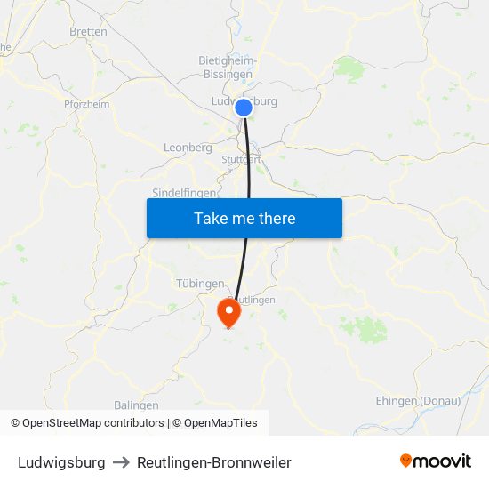 Ludwigsburg to Reutlingen-Bronnweiler map