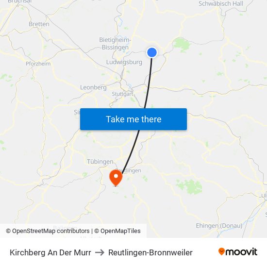 Kirchberg An Der Murr to Reutlingen-Bronnweiler map