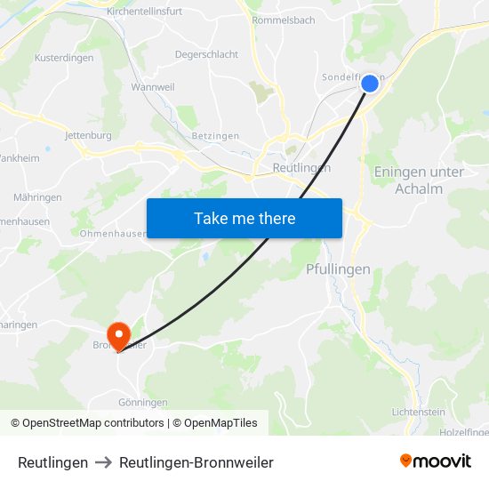 Reutlingen to Reutlingen-Bronnweiler map