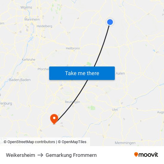 Weikersheim to Gemarkung Frommern map