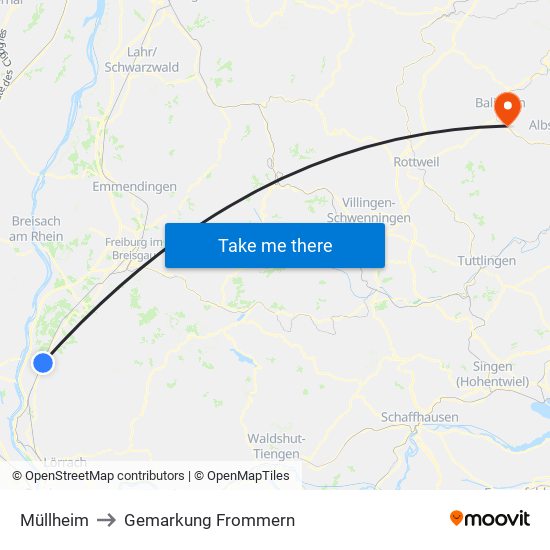 Müllheim to Gemarkung Frommern map