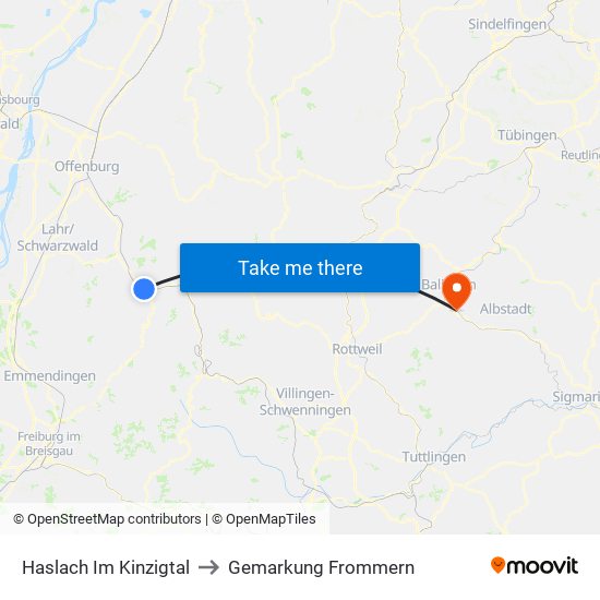 Haslach Im Kinzigtal to Gemarkung Frommern map