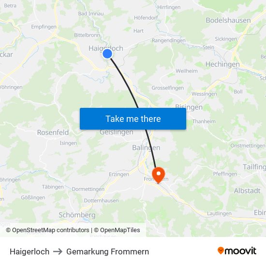 Haigerloch to Gemarkung Frommern map