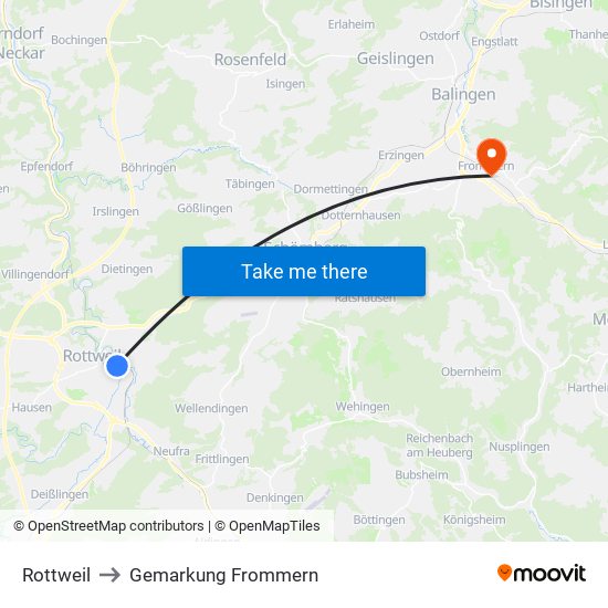Rottweil to Gemarkung Frommern map