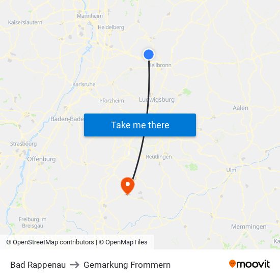 Bad Rappenau to Gemarkung Frommern map
