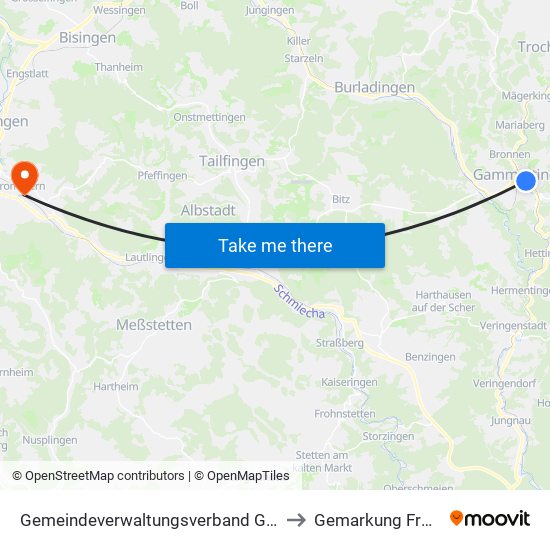 Gemeindeverwaltungsverband Gammertingen to Gemarkung Frommern map