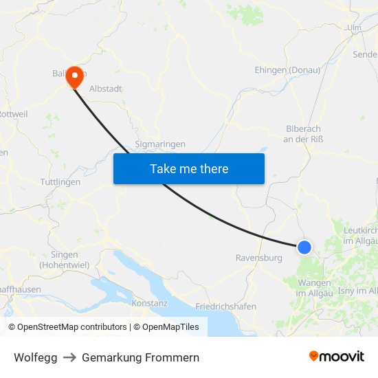 Wolfegg to Gemarkung Frommern map