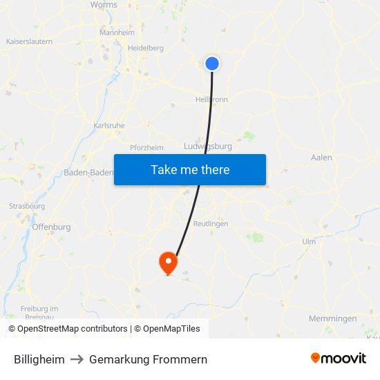 Billigheim to Gemarkung Frommern map