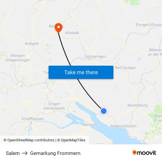 Salem to Gemarkung Frommern map