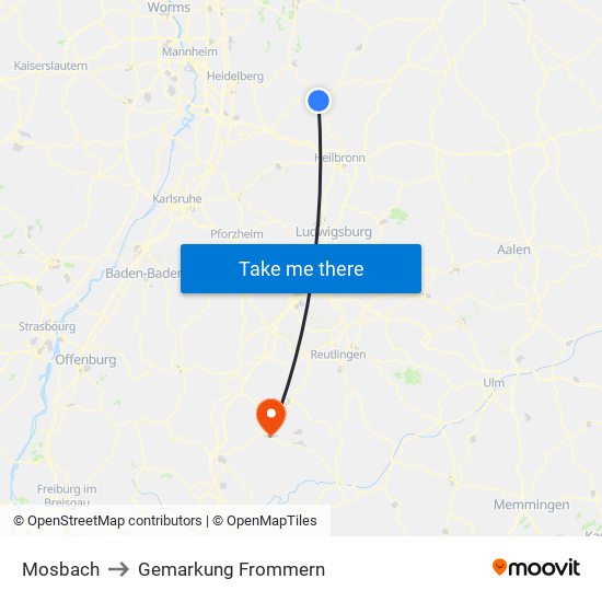 Mosbach to Gemarkung Frommern map