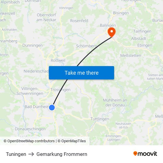 Tuningen to Gemarkung Frommern map