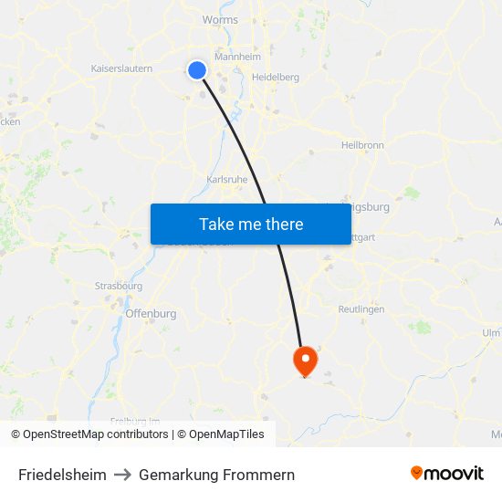 Friedelsheim to Gemarkung Frommern map