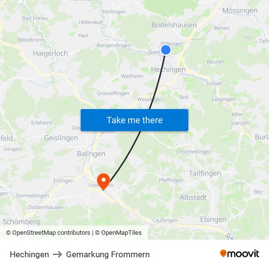 Hechingen to Gemarkung Frommern map