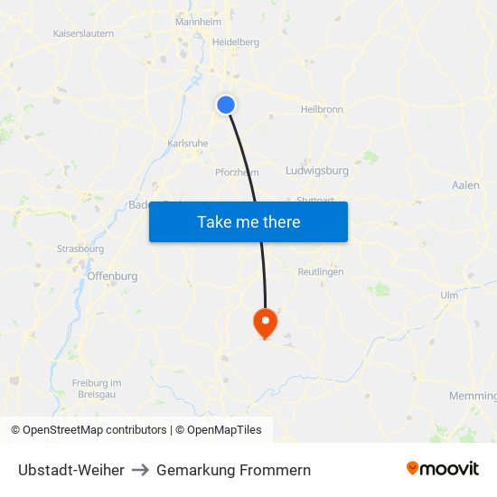 Ubstadt-Weiher to Gemarkung Frommern map