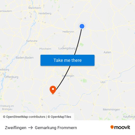 Zweiflingen to Gemarkung Frommern map